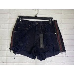 LF The Brand Shorts Women Size 26 Black Button-fly Red Zip Detail Cut-offs NEW